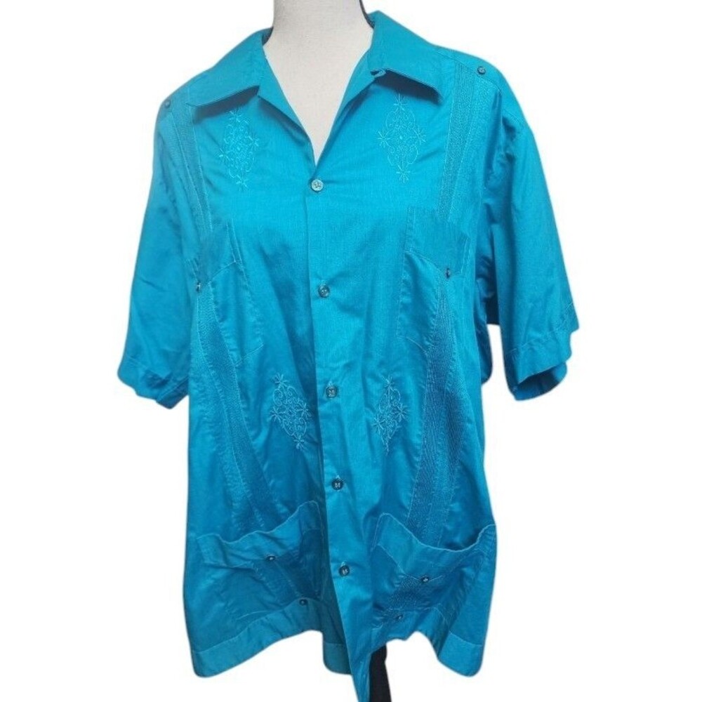 Guayaberas Yucatecas Green Button Front Size 2X Mexico Authentic Short Sleeve
